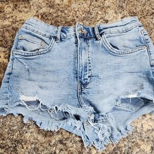 Zara Frayed Light Blue Jean Shorts